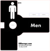 Men's restroom sign with black and white design on a white background