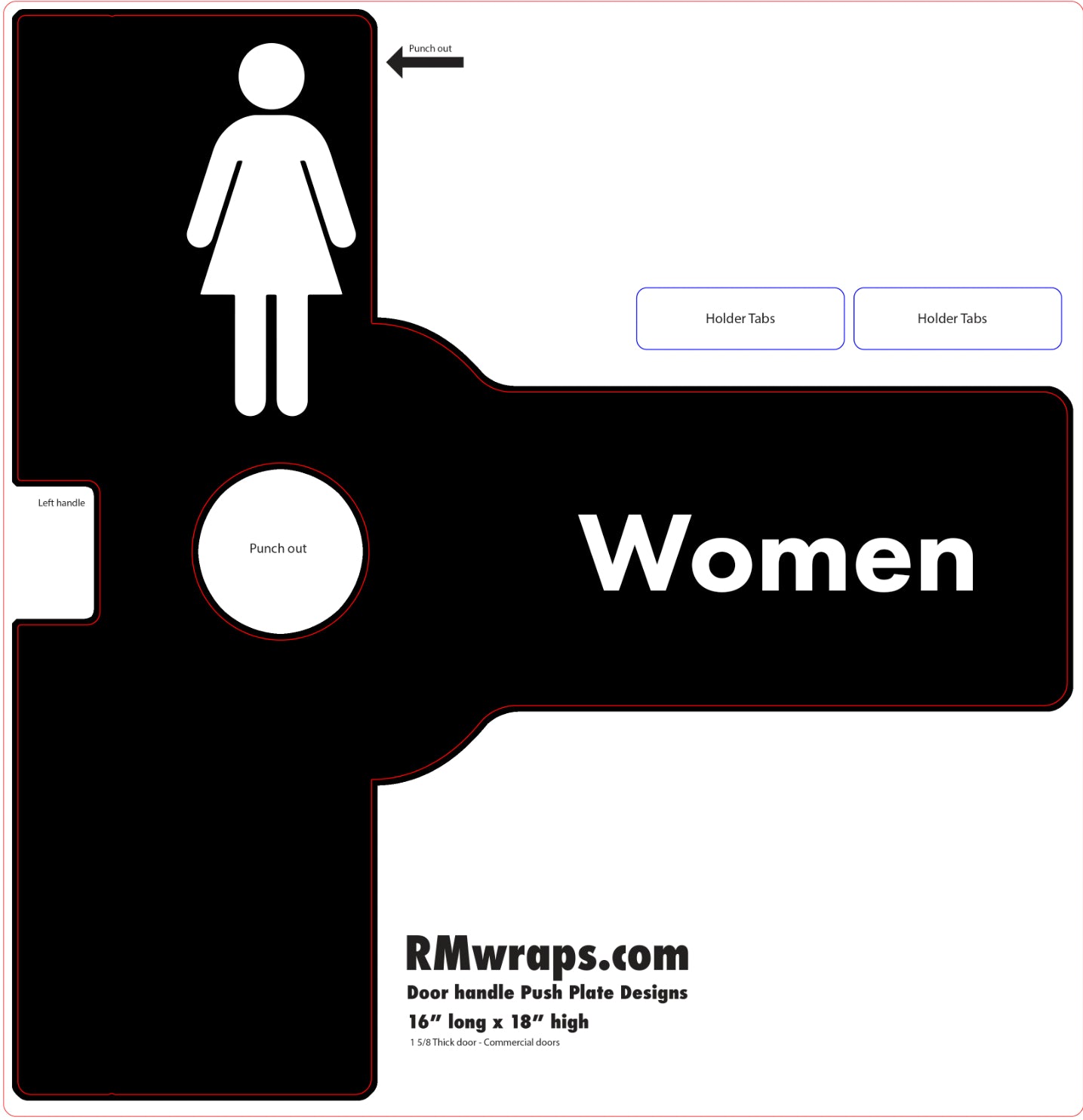 Women's restroom sign with black and white design on a white background