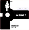 Women's restroom sign with black and white design on a white background