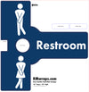 Restroom sign with male and female symbols and 'RMwraps.com' branding.
