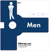 Men's restroom door handle wrap with icon and text on a blue background