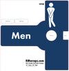 Men's restroom door handle wrap design with icon and text on a blue background