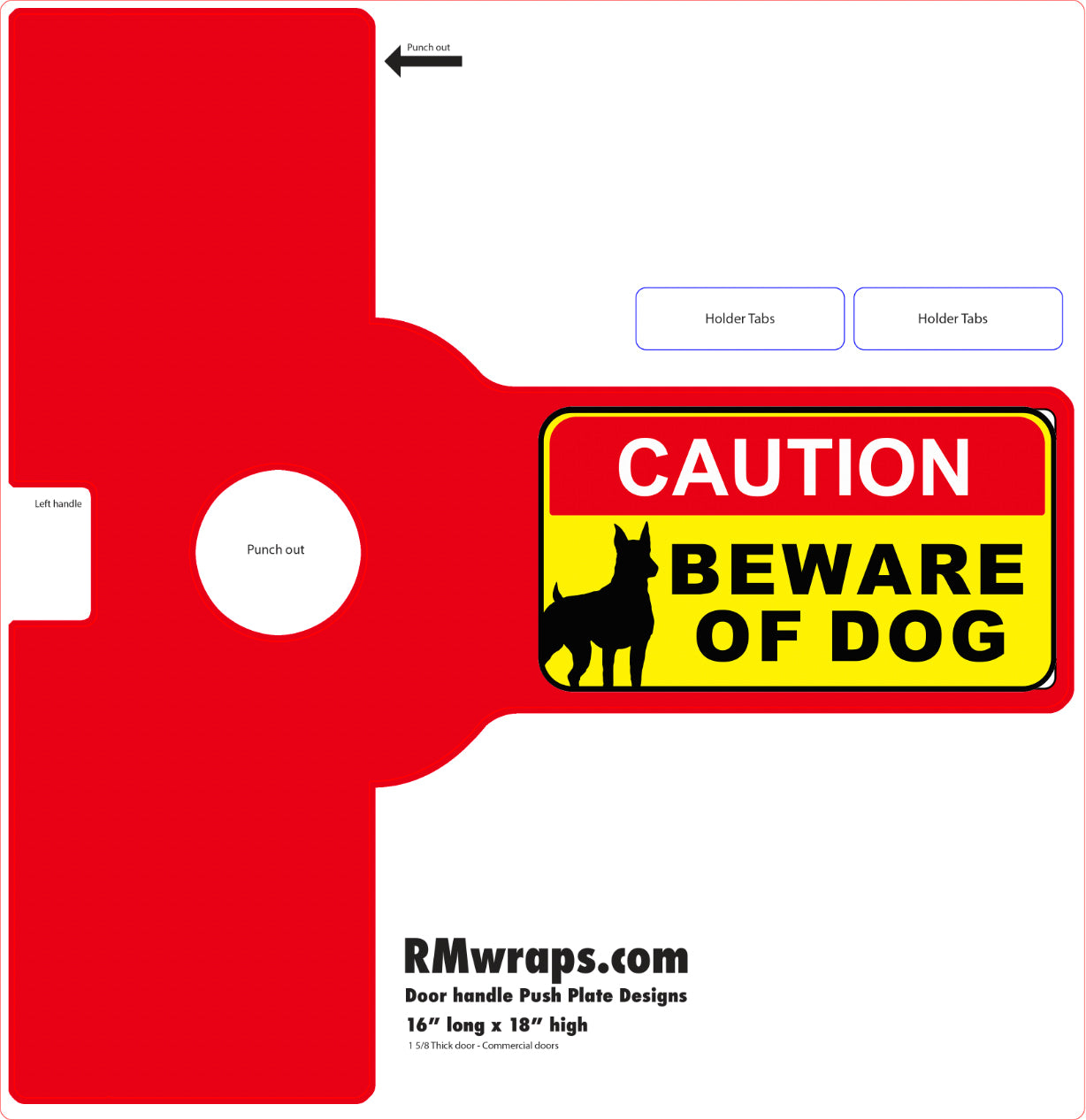 Red vinyl wrap cutout with 'Caution: Beware of Dog' sign on a white background