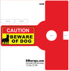 Red die-cut sign template with 'Caution: Beware of Dog' label and RMwraps.com branding.