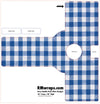 Blue and white checkered door handle push plate design with cut-out instructions on a white background.