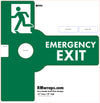 Emergency exit sign with running person symbol on a white background, featuring RMwraps.com branding.