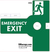 Emergency exit sign with running person symbol on a green background