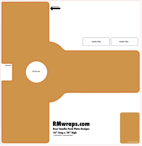 Brown push plate design with labeled parts on a white background, sourced from RMwraps.com.