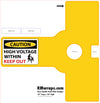 Yellow door handle pack plate with caution label for high voltage, featuring RMwraps.com branding.