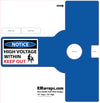 Blue door handle post plate design with safety label for high voltage warning.
