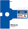 Blue door handle pack plate design with high voltage warning label on a white background