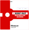 Red 'Keep Out' restricted access door handle wrap with text and branding on a white background
