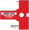 Red warning sign with 'Keep Out Restricted Access' text on a white background