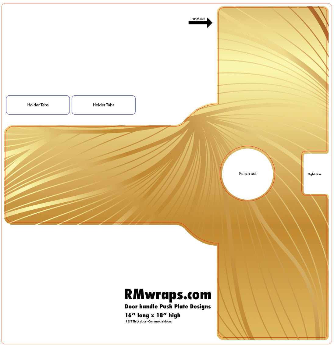 Gold vinyl record wrap design with cutout instructions and RMwraps.com branding.