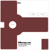 Maroon door handle push plate design with text and website information on a white background