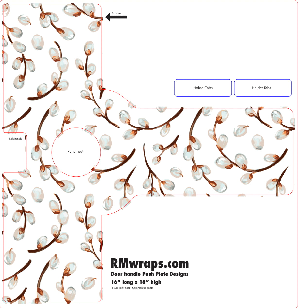 Design template for decorative door handle pack plate with floral pattern, sourced from RMwraps.com.