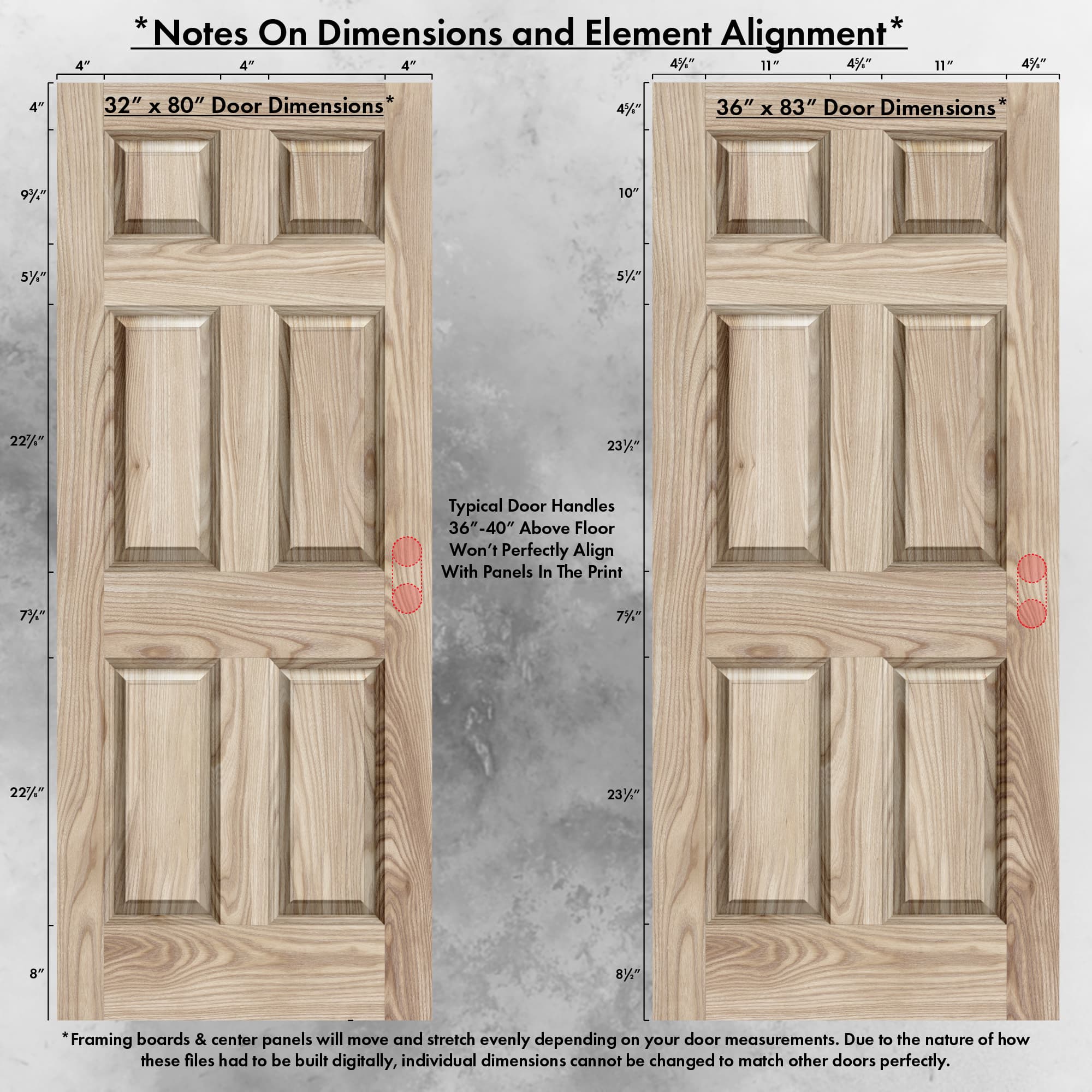 Wooden doors with dimensions labeled on a gray background