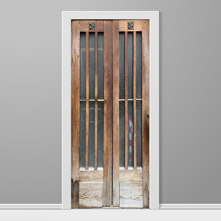 Antique Wooden Double Doors Iron Accents Door Wrap