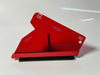 A wooden squeegee with a red microfiber felt surface, featuring guide arrows and a lanyard hole, positioned on a white background.