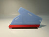 Acrylic squeegee with a red microfiber felt surface, featuring guide arrows and a lanyard hole, positioned on a white background.