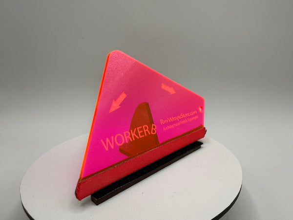 Triangular reflective sign with 'WORKER' and arrows on a gray background