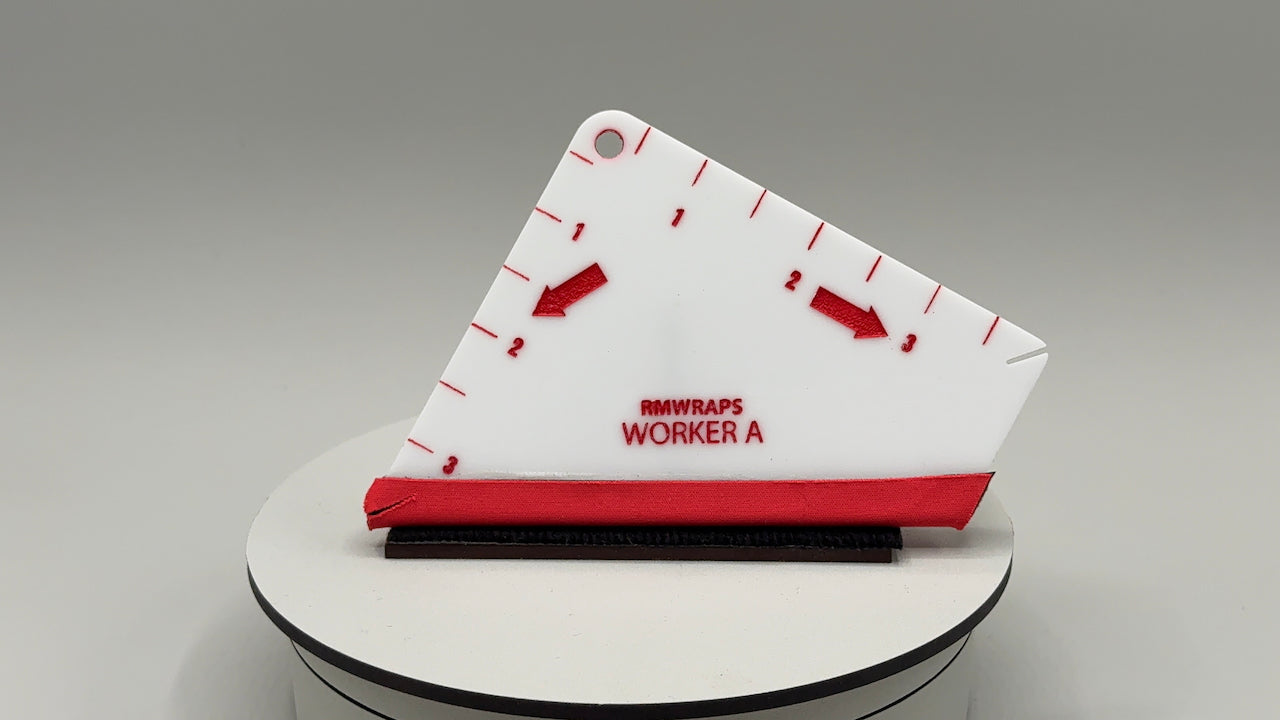 White and red tool with 'MMWraps Worker A' branding on a gray background