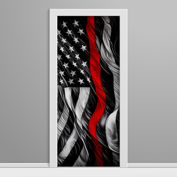 B&W Red Line U.S.A. Flag Custom Printed Door Wrap