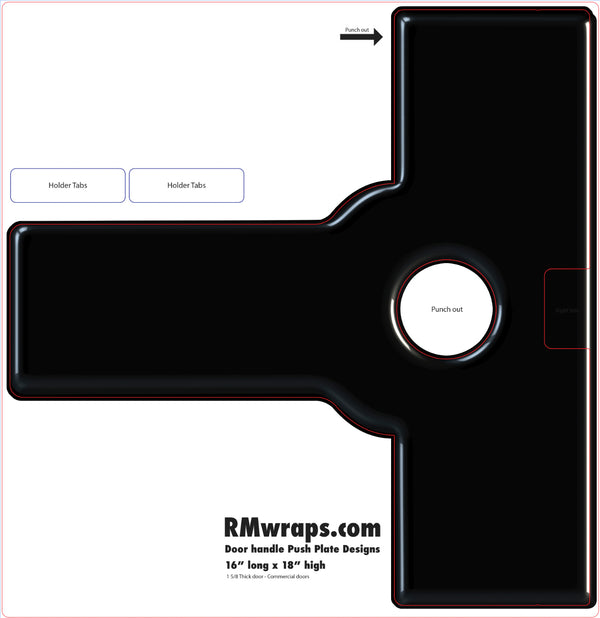 Black die-cut template with punch-out area and 'RMwraps.com' branding on a white background