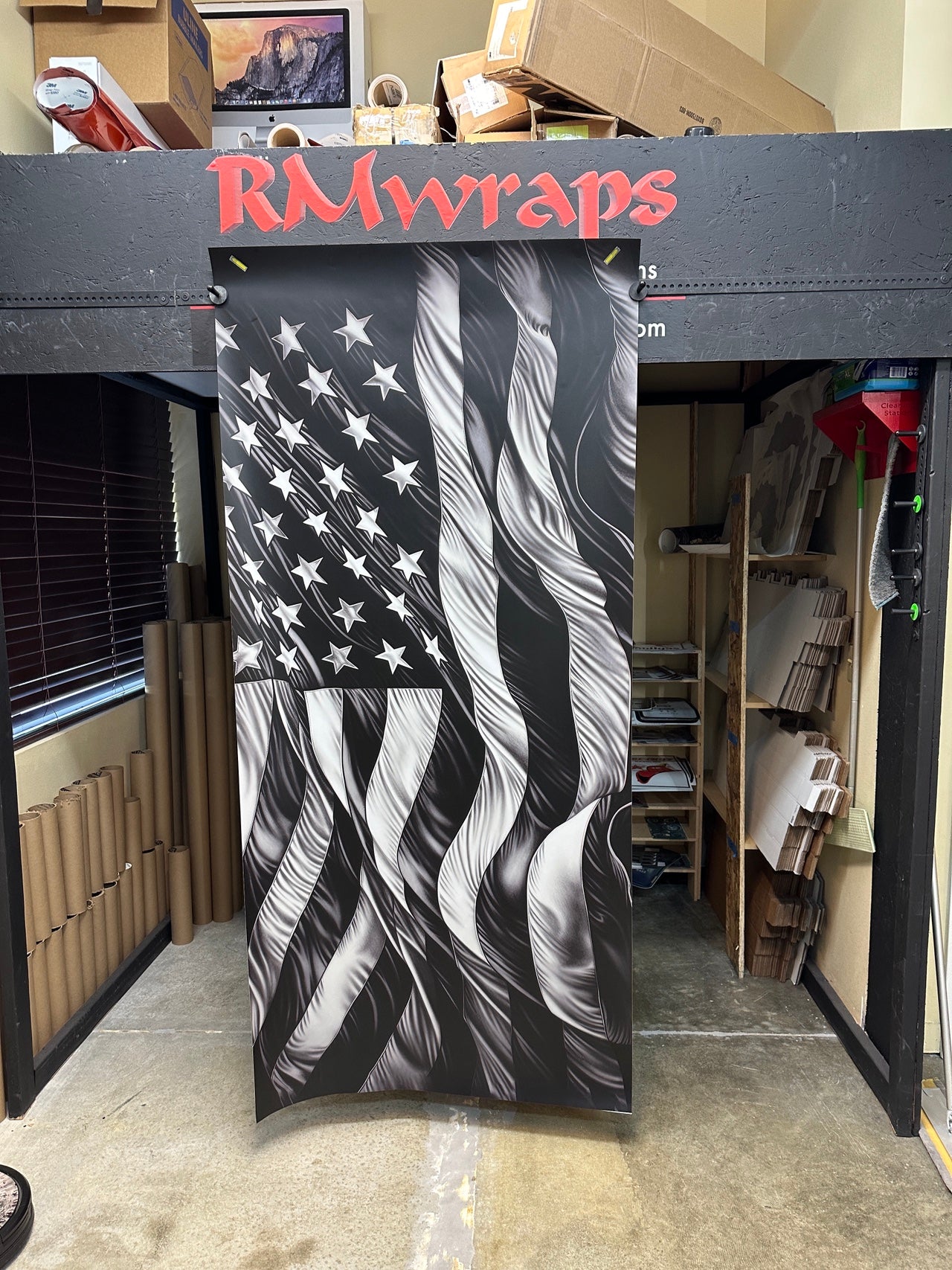 Black & White U.S.A. Flag Custom Printed Door Wrap