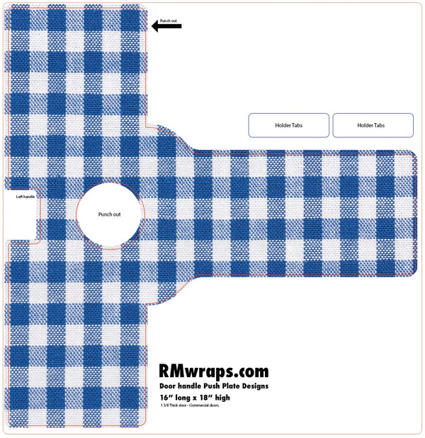 Blue and white checkered tablecloth Push Plate Sticker