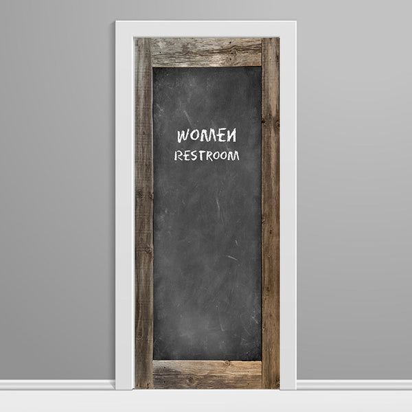 Men and Women Restroom Door wraps - Weathered Wood frame Caulk board