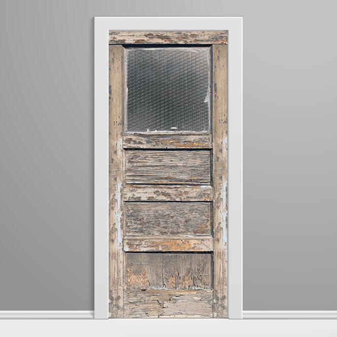 Worn Gas Station Office Tan Door Wrap