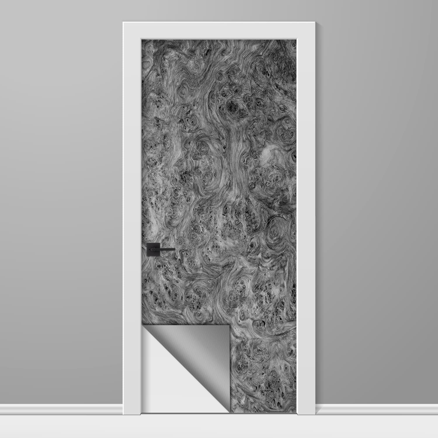 Gray Amboyna Burl Wood Slab Vinyl Door Wrap