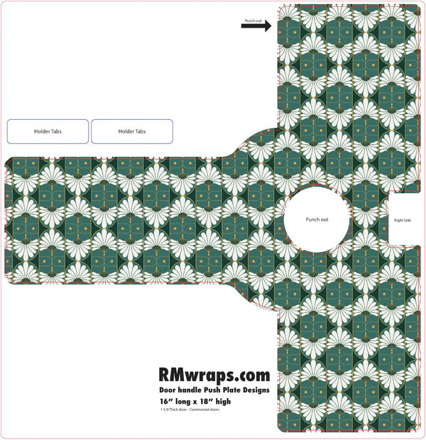 Patterned door handle push plate design with 'RMwraps.com' branding