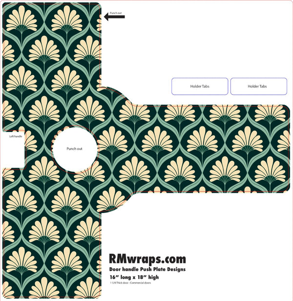 Patterned door handle push plate design with RMwraps.com branding