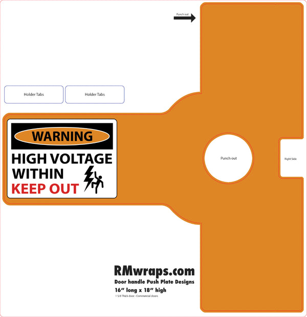Orange packaging with a warning label for high voltage, featuring RMwraps.com branding.