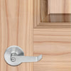 Wooden door with a silver door handle
