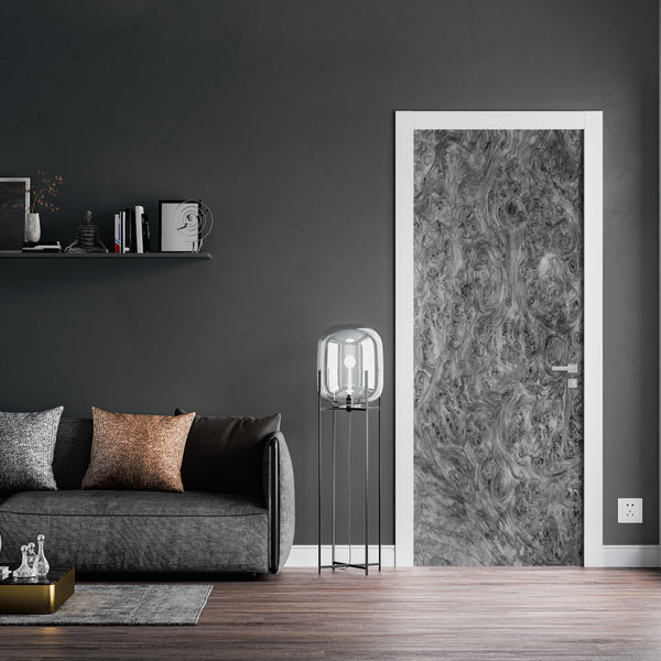 Gray Amboyna Burl Wood Slab Vinyl Door Wrap