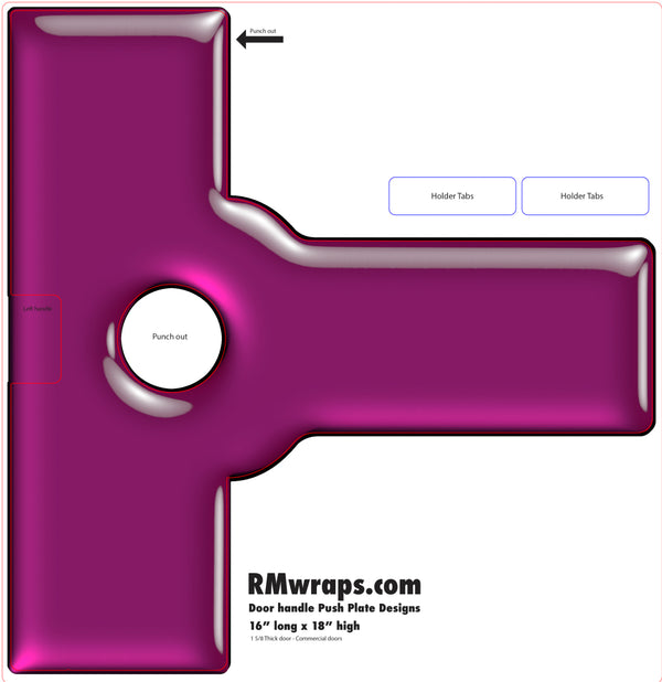 Pink door handle push plate design with 'RMwraps.com' branding on a white background