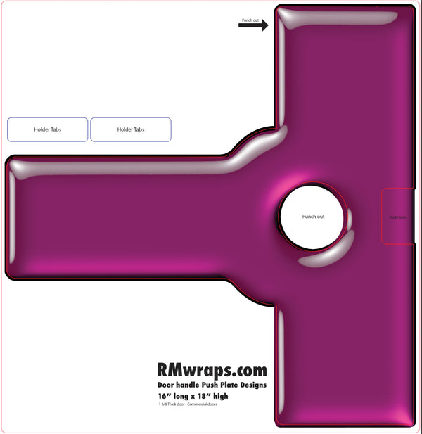Purple door handle push plate design with 'RMwraps.com' branding on a white background
