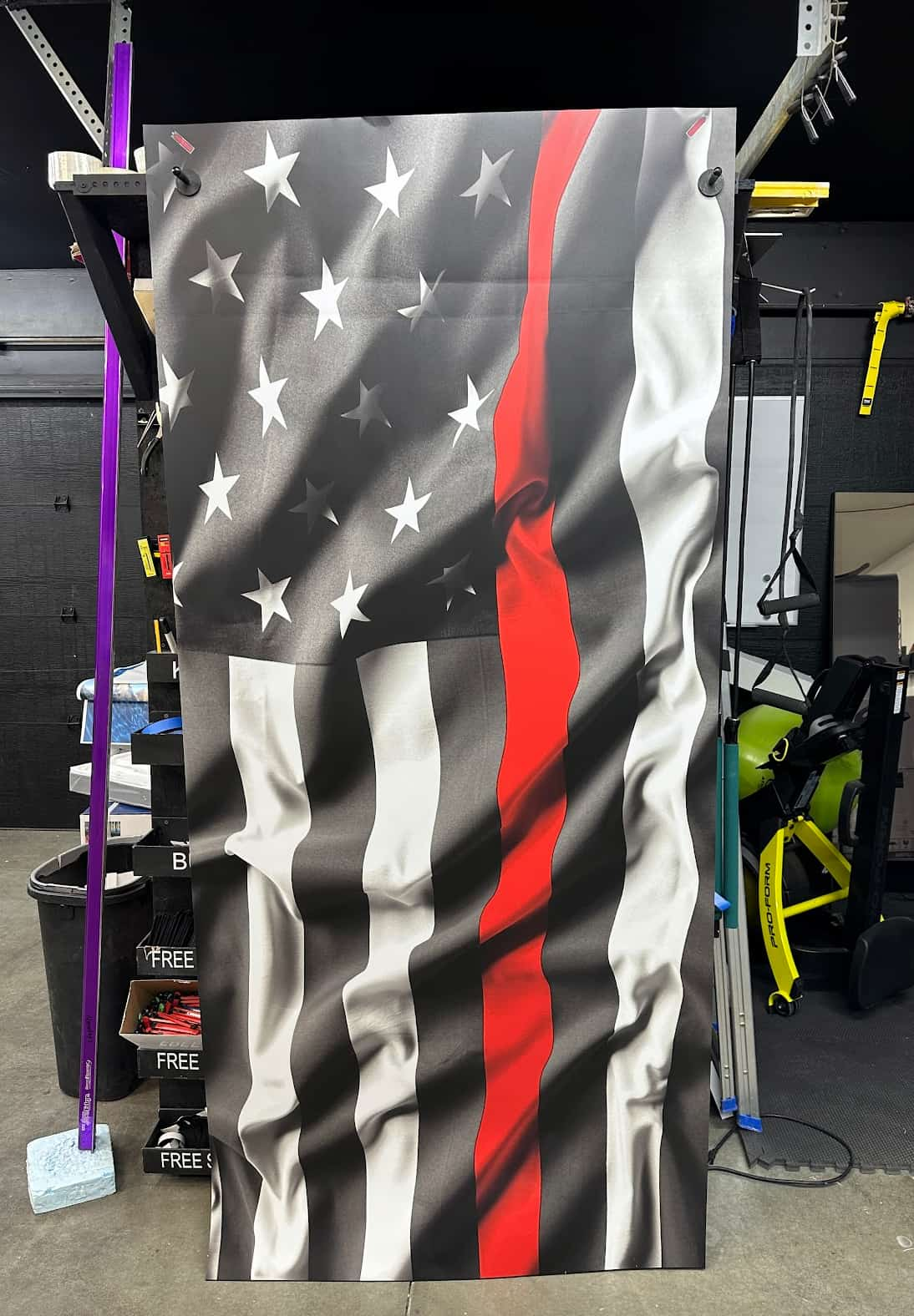 Red Line Wavy USA Flag Door Wrap