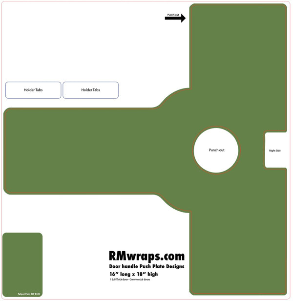 Green template with cut-out areas and text for RMwraps.com
