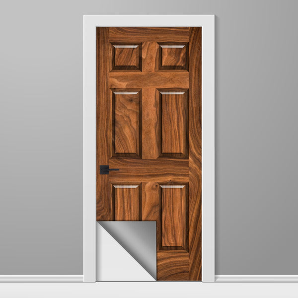 Wooden door with a reflective surface on a gray background