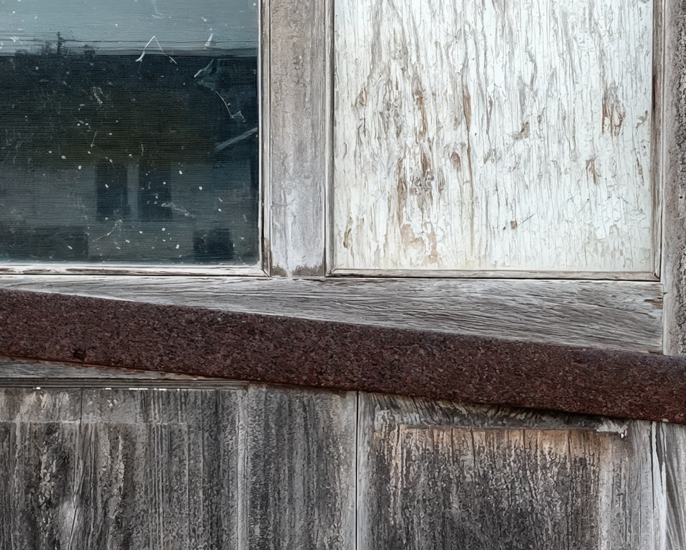 Weathered 3 window door wrap Close up Middle