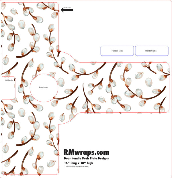 Design template for decorative door handle pack plate with floral pattern, sourced from RMwraps.com.
