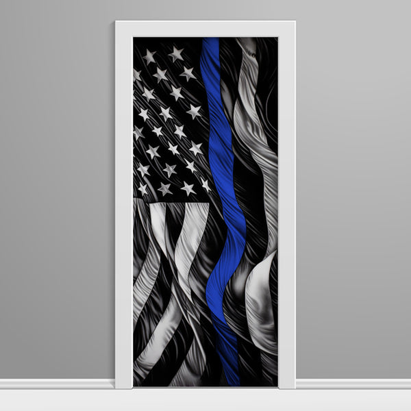 B&W Blue Line U.S.A. Flag Custom Printed Door Wrap