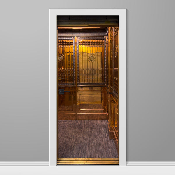 Golden Elevator Cab Door Wrap